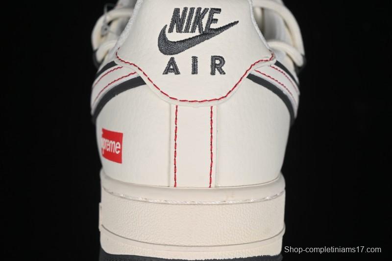 Nike Air Force 1 '07 Low Supreme Collaboration - Red Stitch Grey Sole Casual Sneakers - SJ1198-600