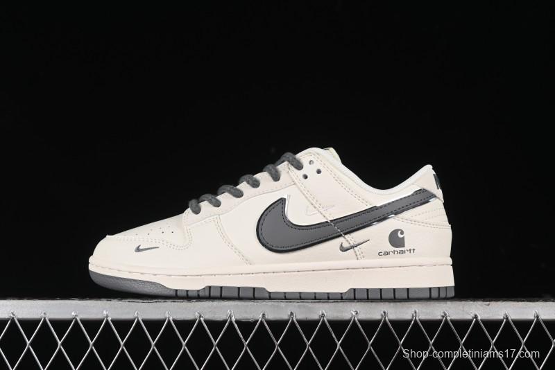 Nike SB Dunk Low Carhartt Collaboration - Off White Grey Swoosh Anniversary Custom Low-Top Casual Skate Shoes - SJ1089-006