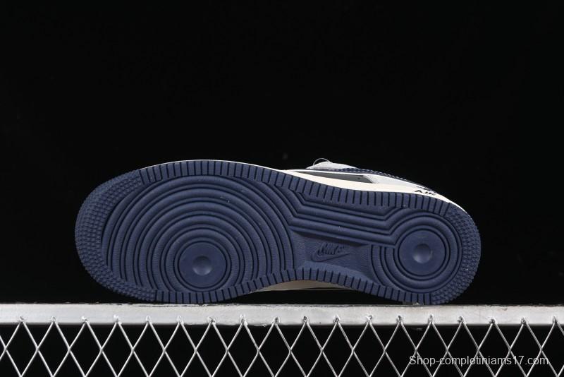 Nike Air Force 1 '07 Low Stussy Collaboration - Grey Pigskin Blue Sole Low-Top Casual Sneakers - SJ6698-005