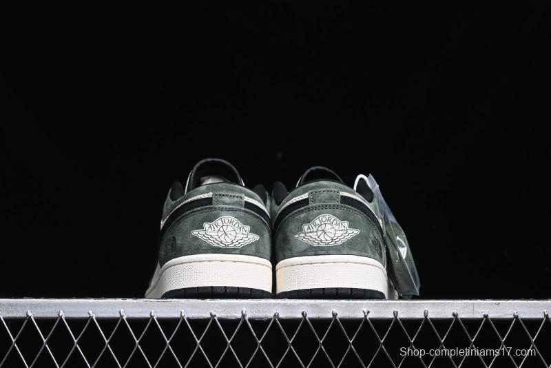 Nike Air Jordan 1 Low AJ1 The North Face Collaboration - Custom Premium Pigskin Dark Green Retro Basketball Shoes - DM9188-004