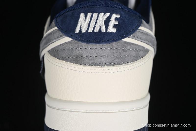 Nike SB Dunk Low Collaboration with Violent Bear - Patchwork Grey Swoosh Anniversary Custom Edition Low-Top Casual Skate Shoes - KK1333-013