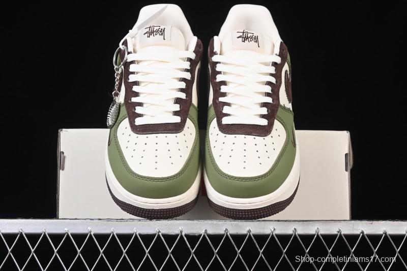 Nike Air Force 1 '07 Low Stussy Collaboration - Green Brown Low-Top Casual Sneakers - KK1988-038