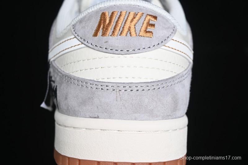 Nike SB Dunk Low Stussy Collaboration - Patchwork Black White Swoosh Anniversary Custom Low-Top Skate Shoes - DM6868-003