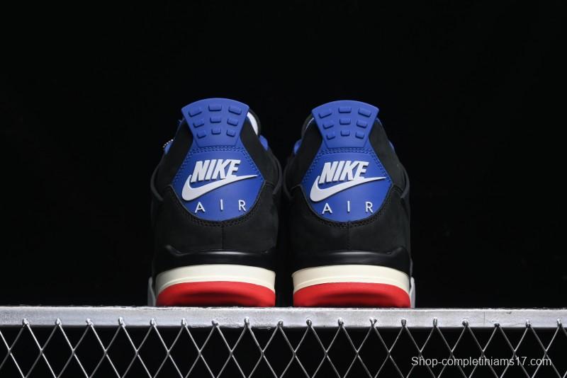 Nike Air Jordan 4 Retro Basketball Shoes with Black-Grey-Blue Color Blocking - FV5029-003
