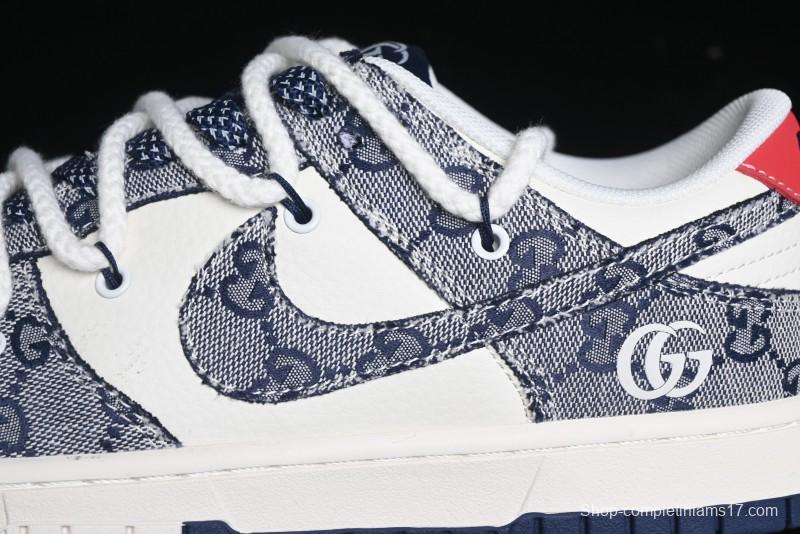 Nike SB Dunk Low Gucci Collaboration - Beige Black Jacquard Swoosh Anniversary High-End Custom Low-Top Casual Sneakers - YX5066-216