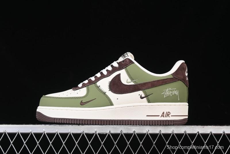 Nike Air Force 1 '07 Low Stussy Collaboration - Green Brown Low-Top Casual Sneakers - KK1988-038