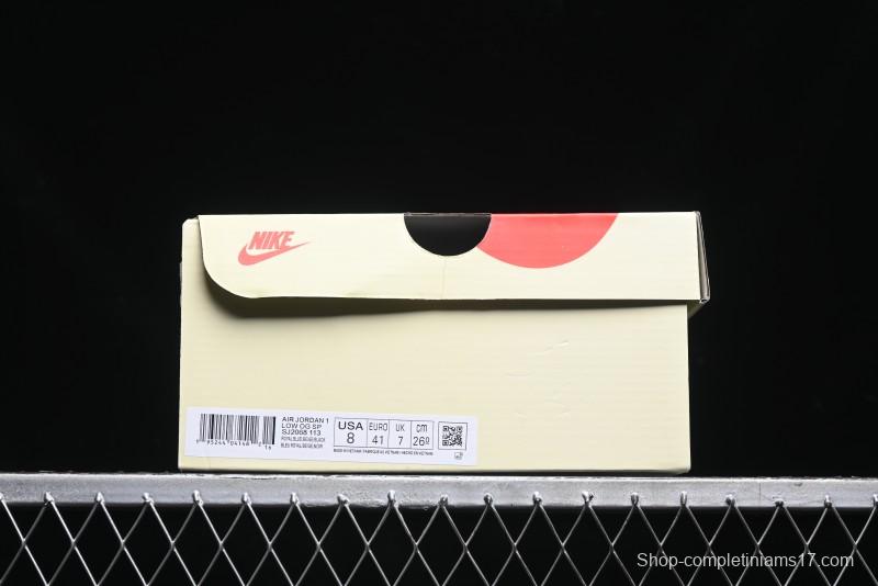 Nike Travis Scott x Fragment Design x Air Jordan 1 Low OG SP AJ1 Stussy Collaboration - Black Blue Line Low Top Casual Sneakers - SJ2068-113