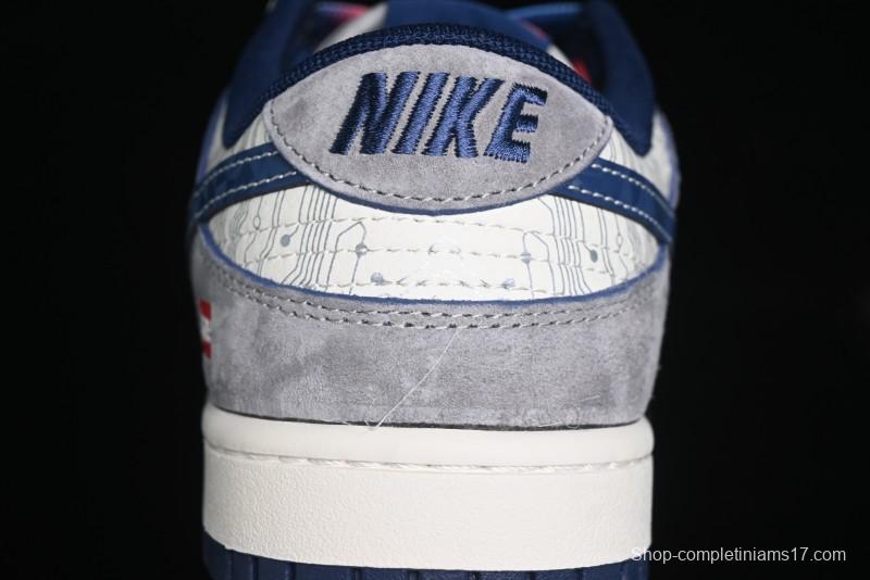 Nike SB Dunk Low Supreme Collaboration - Grey White Dark Blue Swoosh Anniversary High-End Custom Low-Top Casual Skate Shoes - DM6868-005