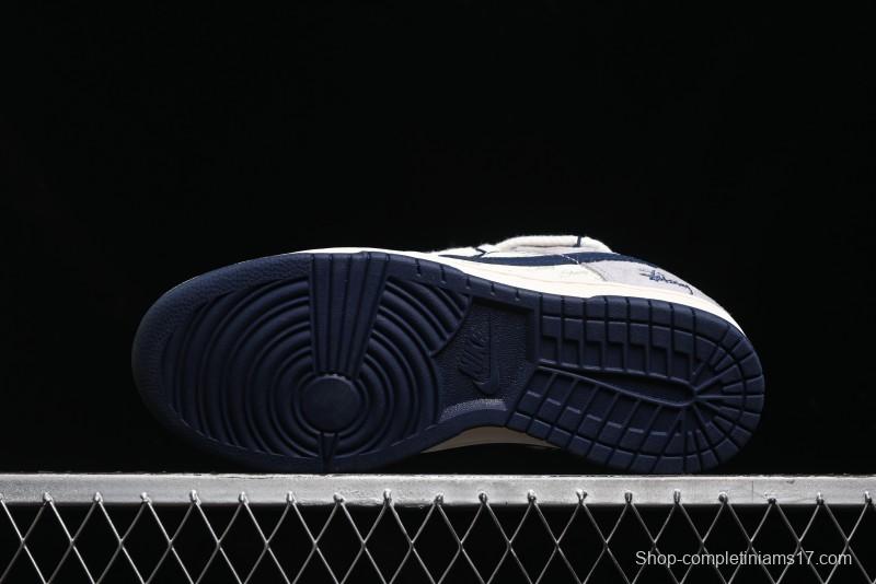 Nike SB Dunk Low Stussy Collaboration - Navy Blue Embroidery Swoosh Anniversary Custom Low-Top Casual Sneakers - SJ2068-296