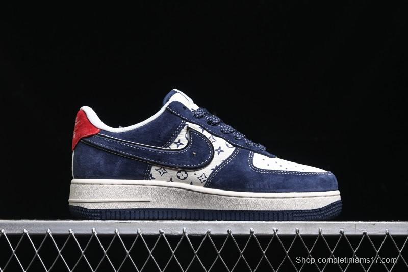 Nike Air Force 1 '07 Low Stussy Collaboration - Navy Red Print Casual Sneakers - XZ6188-350