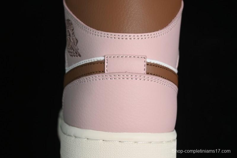 Nike Air Jordan 1 Mid AJ1 Basketball Shoes in Khaki Pink - BQ6472-620