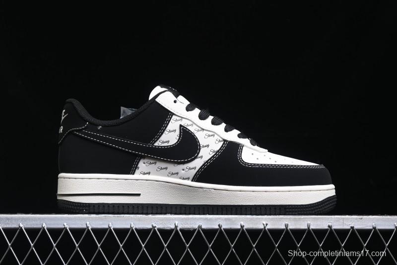 Nike Air Force 1 '07 Low Stussy Collaboration - Black White Mini Swoosh Low-Top Casual Sneakers - SJ6698-010