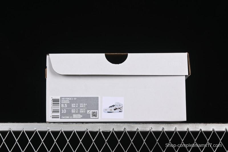 Nike Air Force 1 '07 Mid Hand-Painted White Black Brown with Swoosh Shadow Strap Mid-Top Casual Sneakers - CW2289-111