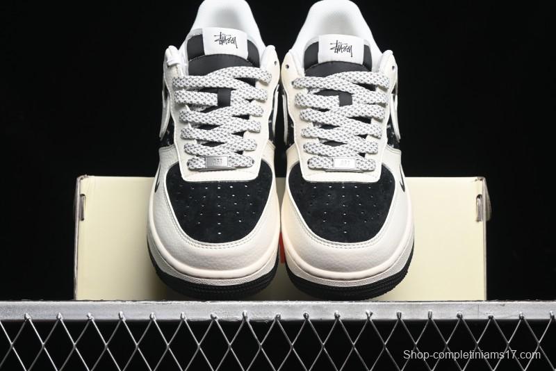 Nike Air Force 1 '07 Low Stussy Collaboration - Black Sail Silver Swoosh Casual Sneakers - XZ6188-729