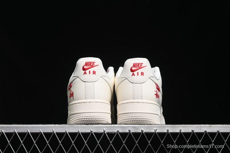 Nike Air Force 1 '07 Low Stussy Collaboration - Double Swoosh Red Tag Low-Top Casual Sneakers - SJ6698-013