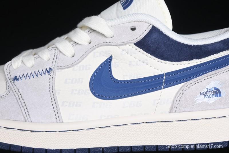 Nike Air Jordan 1 Low AJ1 The North Face Collaboration - Custom High-End Retro Basketball Shoes with Blue Swoosh - DM9188-010