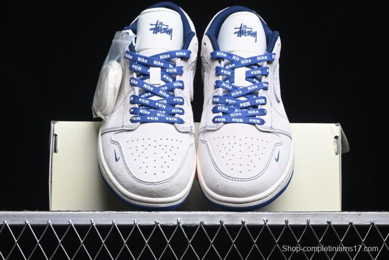 Nike Air Jordan 1 Low Stussy Collaboration - Premium Custom Retro Basketball Shoes with Blue-Grey Accents - DM9188-006