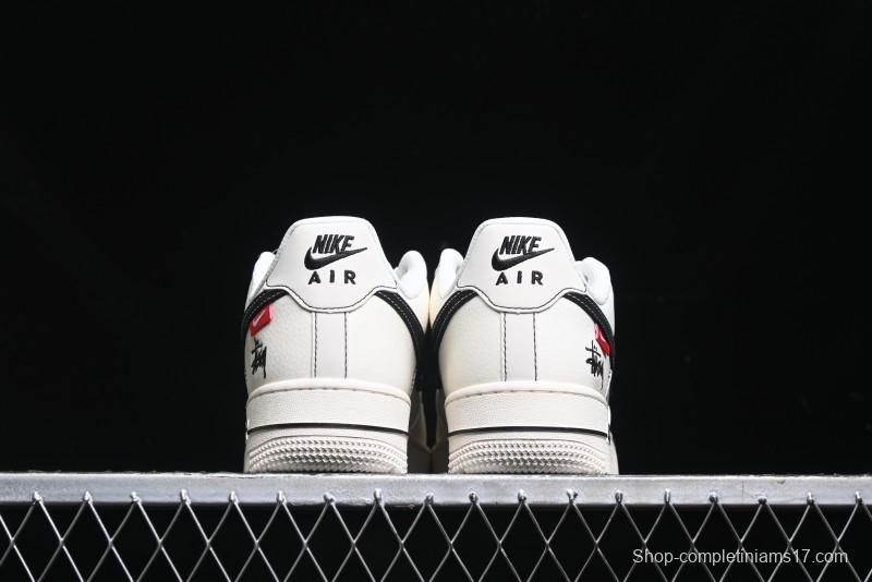 Nike Air Force 1 '07 Low Stussy Collaboration - White Black Swoosh Red Tab Low-Top Casual Sneakers - SJ6698-015