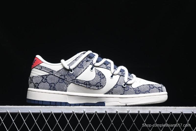 Nike SB Dunk Low Gucci Collaboration - Beige Black Jacquard Swoosh Anniversary High-End Custom Low-Top Casual Sneakers - YX5066-216