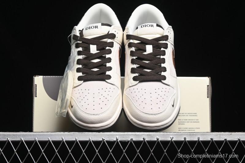 Nike SB Dunk Low Dior Collection - Beige Brown Swoosh Anniversary Custom Low-Top Casual Skate Shoes - XD6188-046