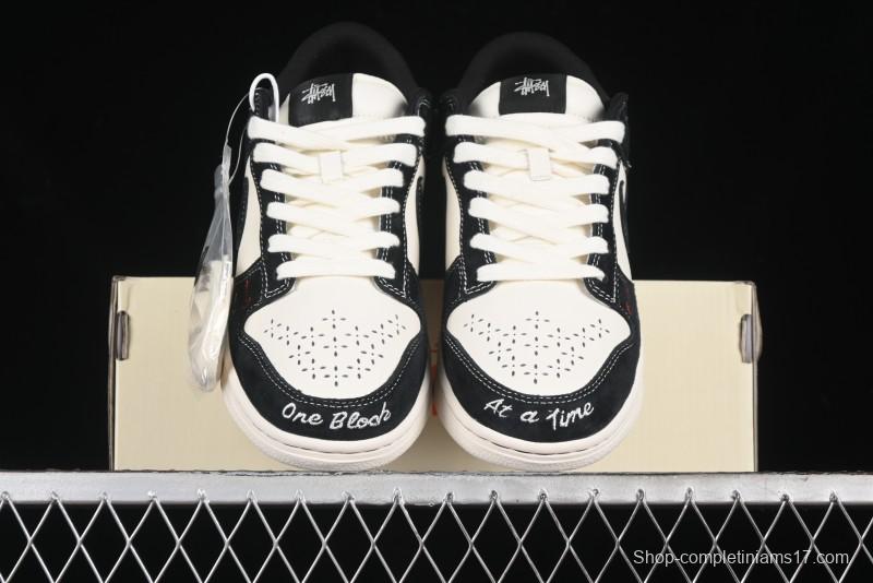 Nike SB Dunk Low Stussy Collaboration - Embroidered Black Swoosh Anniversary Custom Low-Top Casual Sneakers - MM1089-034
