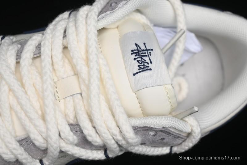 Nike SB Dunk Low Stussy Collaboration - Navy Blue Embroidery Swoosh Anniversary Custom Low-Top Casual Sneakers - SJ2068-296