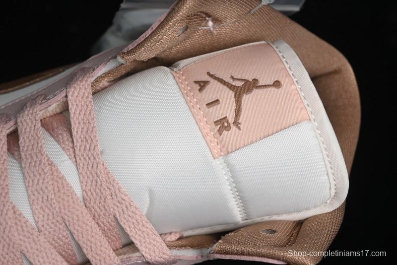 Nike Air Jordan 1 Mid AJ1 Basketball Shoes in Khaki Pink - BQ6472-620