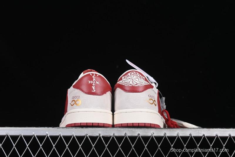 Nike Travis Scott x Fragment Design x Air Jordan 1 Low OG SP AJ1 Retro Sneakers with Reverse Swoosh - XZ6188-056