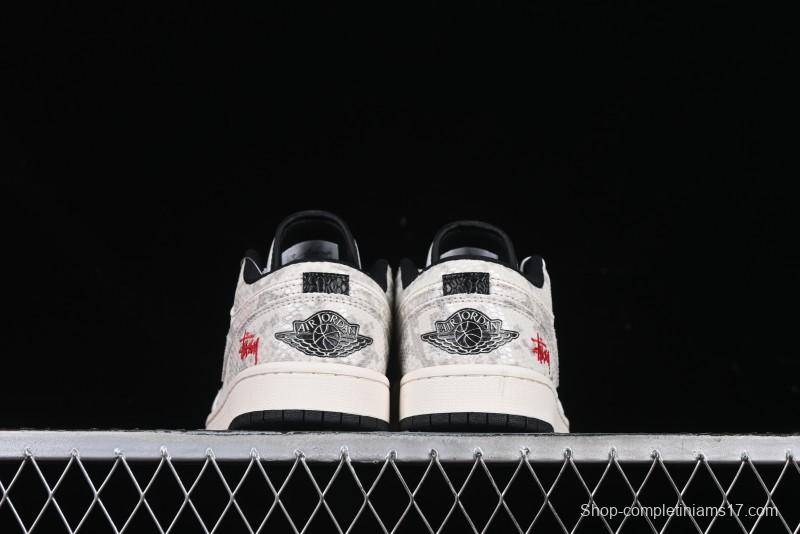 Nike Air Jordan 1 Low Retro Basketball Shoes - Stussy Grey Snake Custom - FC1688-200