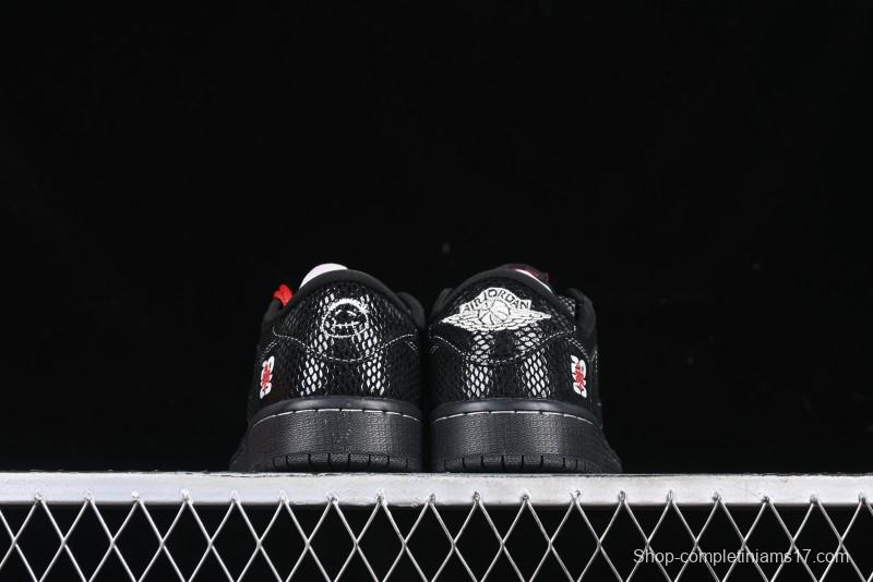 Nike Travis Scott x Fragment Design x Air Jordan 1 Low OG SP AJ1 Year of the Snake Limited Black Snake Web Low Top Casual Sneakers - CH6336-018
