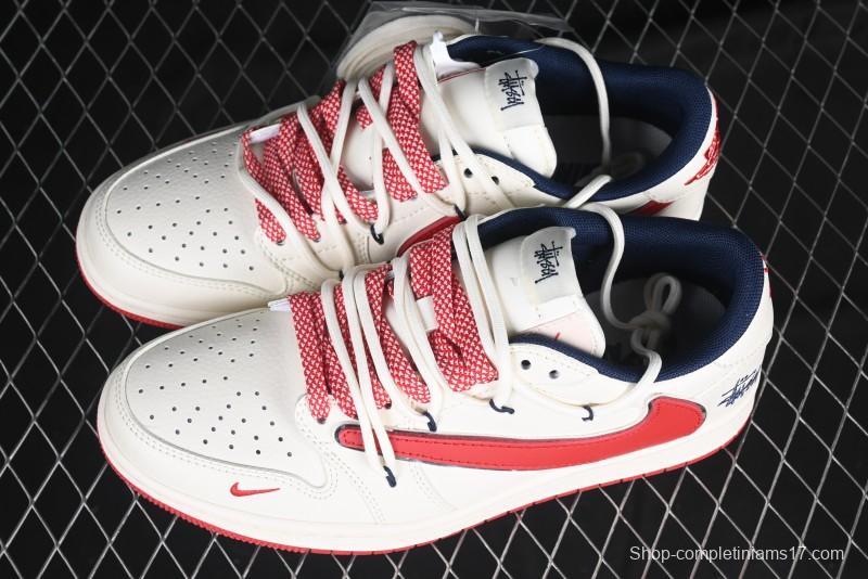 Nike Travis Scott x Fragment Design x Air Jordan 1 Low OG SP AJ1 Retro Sneakers with Reverse Swoosh - SJ0086-138