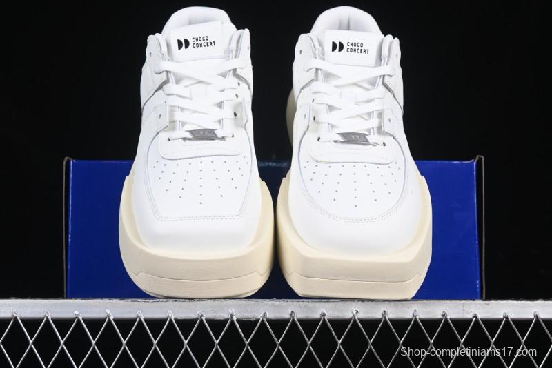 Choco Concert Leather Round Square Asymmetrical Fashion Sneakers White - AJE5