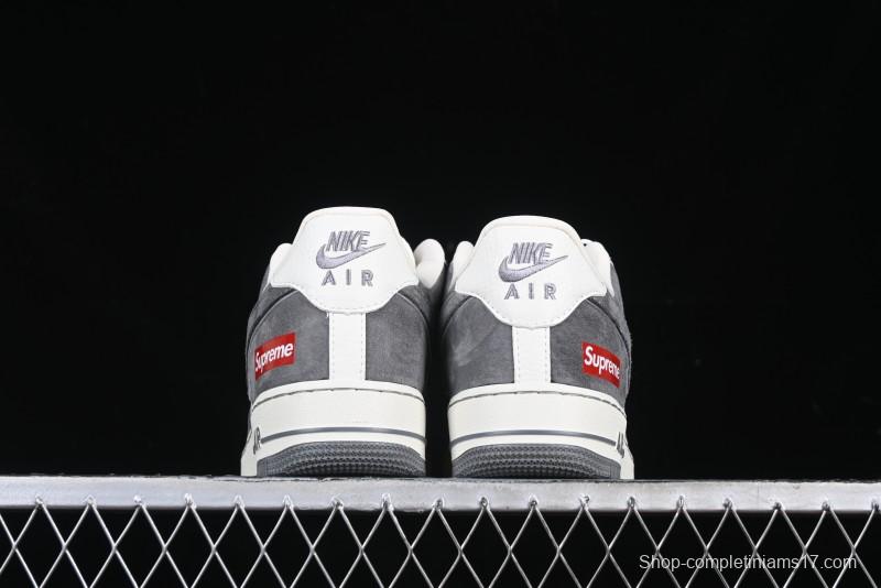 Nike Air Force 1 '07 Low Supreme Collaboration Grey Swoosh Red Tab Low-Top Casual Sneakers - CH6336-510