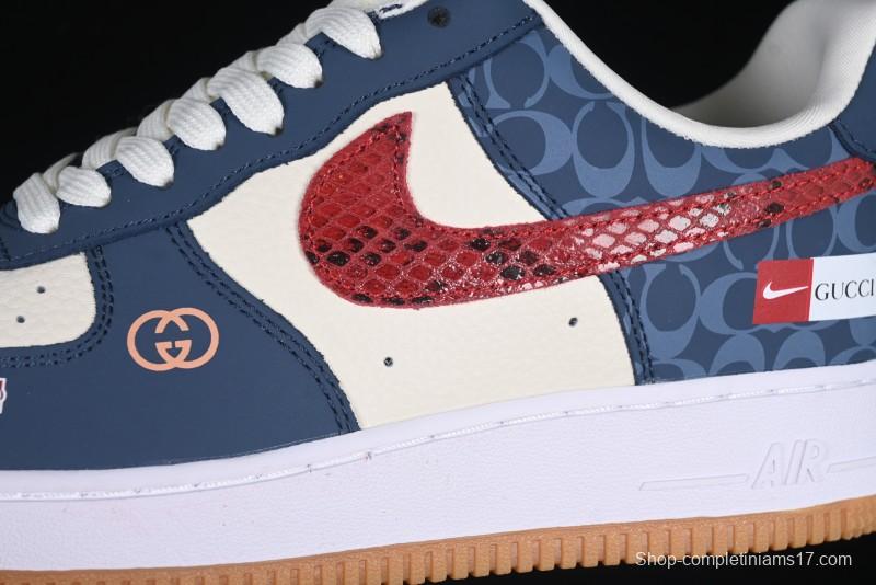 Nike Air Force 1 '07 Low Gucci Collaboration Snake Pattern Red Swoosh Casual Sneakers - DF0188-039