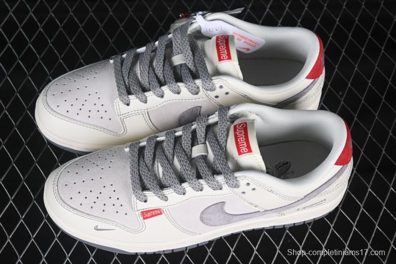 Nike SB Dunk Low Supreme Collaboration Red Tag Beige Gray Swoosh Anniversary High-End Custom Low-Top Casual Skate Shoes - BB7518-025