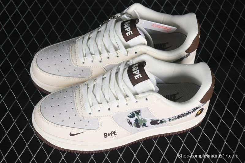 Nike Air Force 1 '07 Low Bape Camouflage Swoosh Beige Casual Sneakers - DF0188-030
