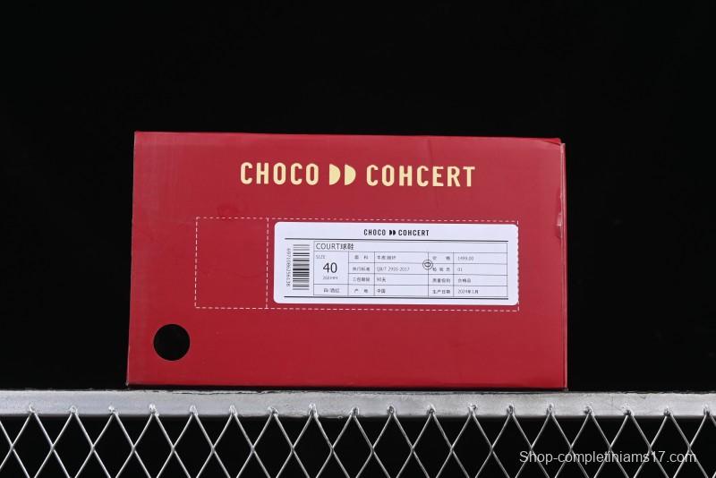 Choco Concert Leather Round Square Asymmetric Fashion Sneakers White Wine Red - AJE5