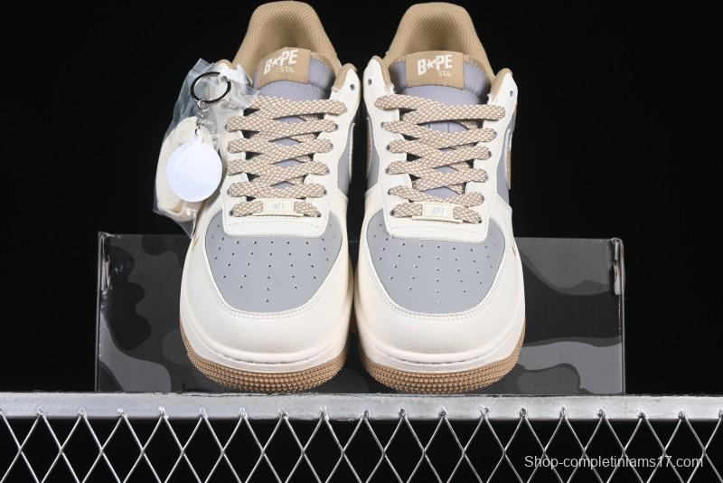 Nike Air Force 1 '07 Low Bape Collaboration Khaki Beige Grey Low-Top Casual Sneakers - BB6566-208