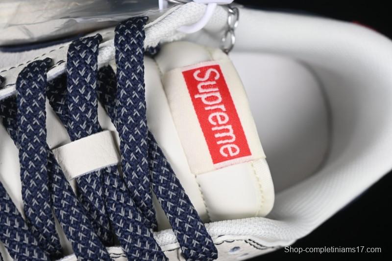 Nike SB Dunk Low Supreme Collaboration Grey Blue Woven Label Anniversary High-End Custom Low-Top Casual Skate Shoes - BB7518-026