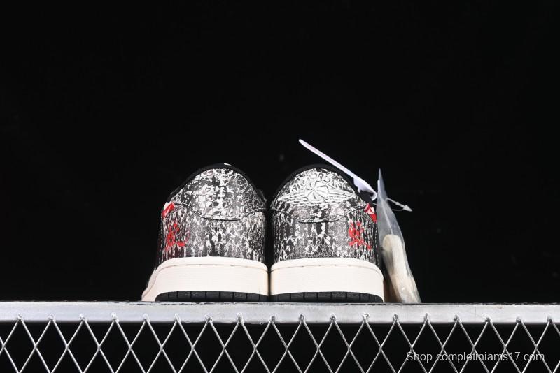 Nike Travis Scott x Fragment Design x Air Jordan 1 Low OG SP AJ1 Snake Year Limited Python Texture Low-top Casual Sneakers - SJ2068-144