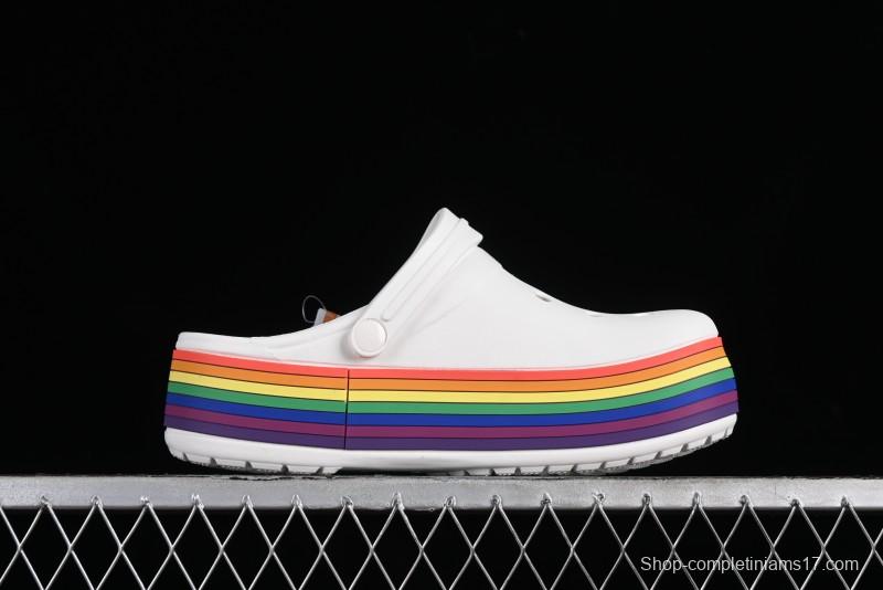 Crocs Crocband Platform Rainbow Comfortable Thick-Soled Clogs - B.D4