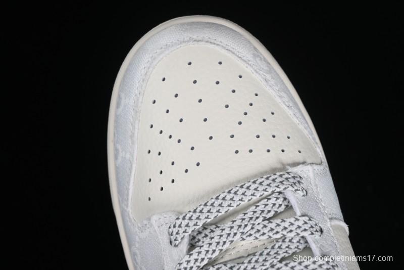 Nike SB Dunk Low Gucci Collaboration - Silver White Pattern Anniversary High-End Custom Low-Top Casual Sneakers BB9676-312