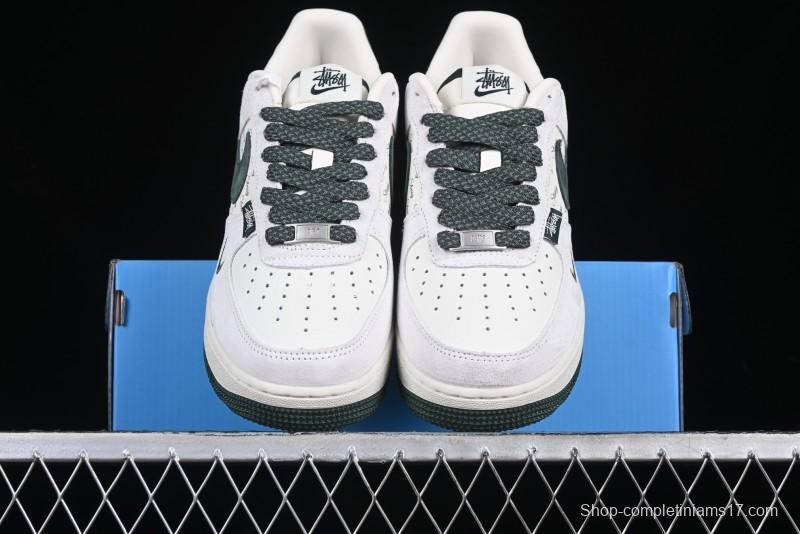 Nike Air Force 1 '07 Low Stussy Collaboration Green Suede Swoosh Low-Top Casual Sneakers - CH6336-511