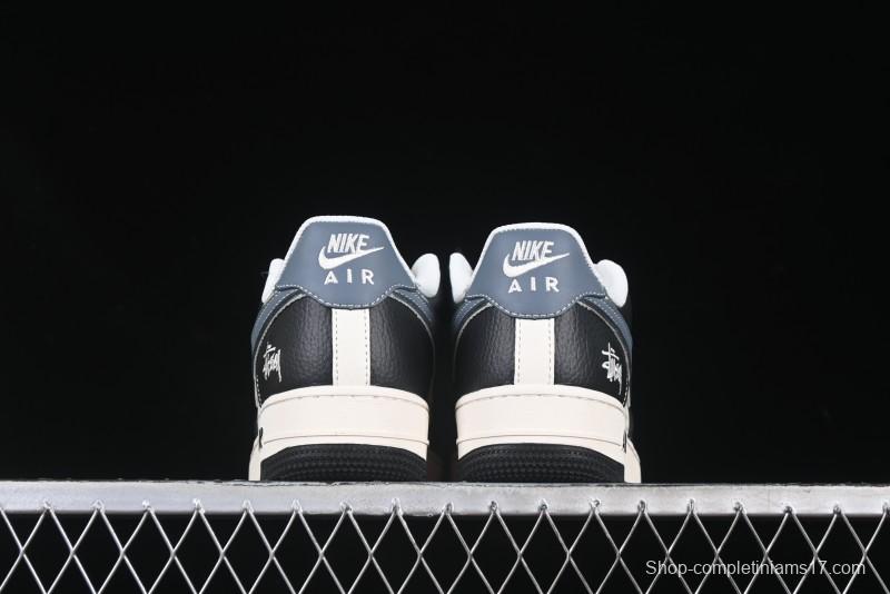 Nike Air Force 1 '07 Low Stussy Collaboration Grey Blue Black Leather Low-Top Casual Sneakers - XZ6188-199