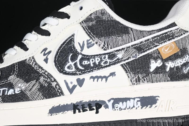 Nike Air Force 1 '07 Low "Black Jeans" Graffiti Casual Sneakers - FB0607-660