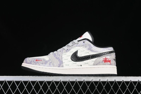 Nike Air Jordan 1 Low AJ1 Stussy Snake Year Limited Edition Purple Snake Grain High-End Custom Retro Basketball Shoes - FC1688-201
