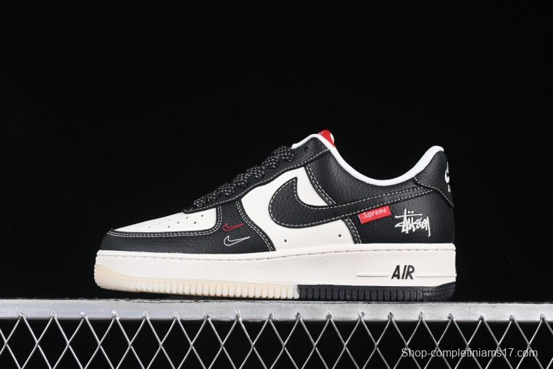 Nike Air Force 1 '07 Low Stussy Supreme Collaboration Dual-Tone Black Red Logo Low-Top Casual Sneakers - HH7518-043