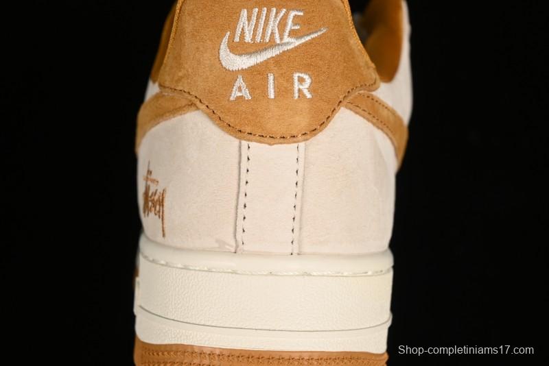 Nike Air Force 1 '07 Low Stussy Collaboration - Wheat Pig Leather Low-Top Casual Sneakers - HD1968-020