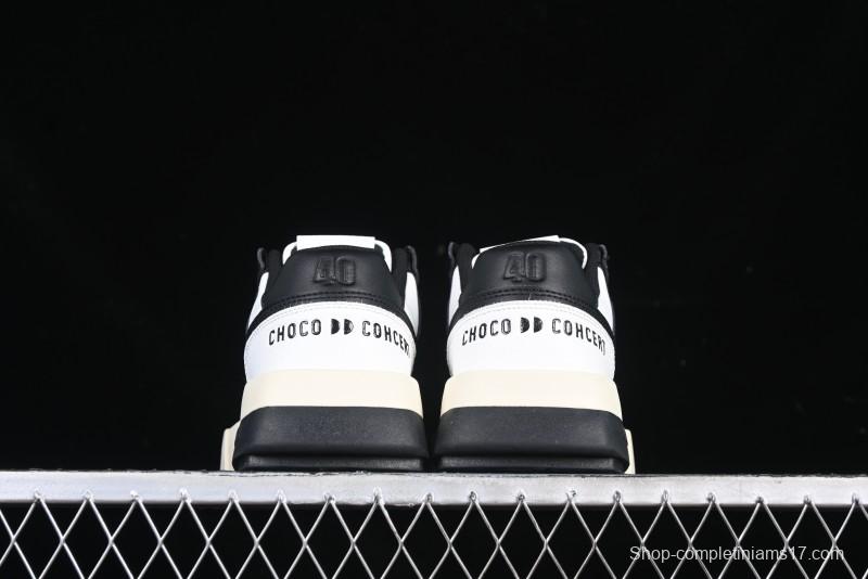 Choco Concert Leather Round Square Asymmetric Fashion Sneakers Black White - AJE5