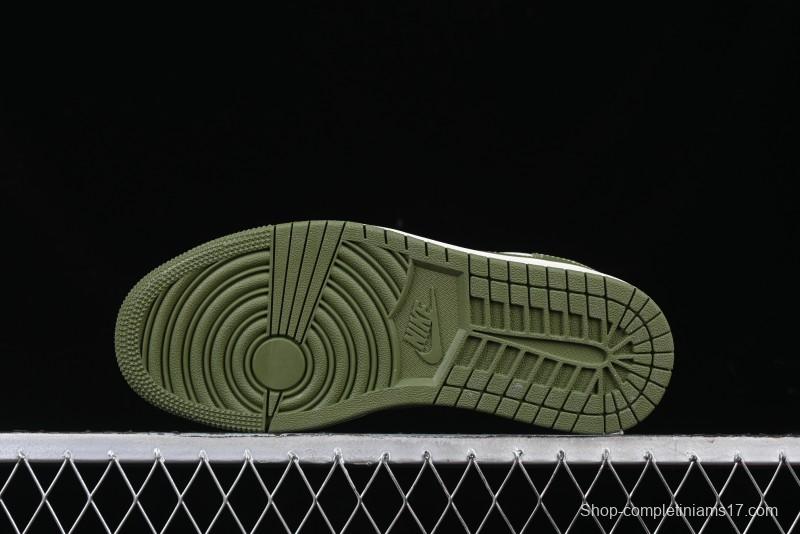 Nike Travis Scott x Fragment Design x Air Jordan 1 Low OG SP AJ1 Stussy Collaboration Bamboo Green Low-Top Casual Sneakers - BB1199-201